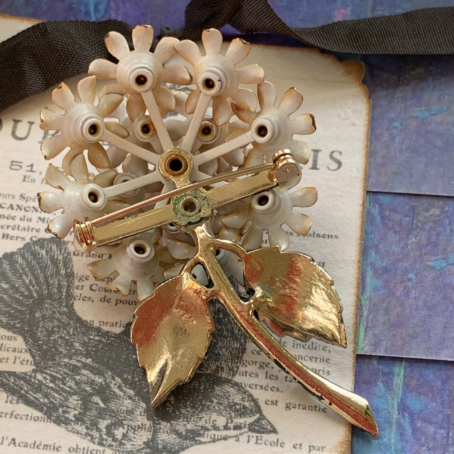 Vintage Enamel Hydrangea Pin - Lady Slippers
