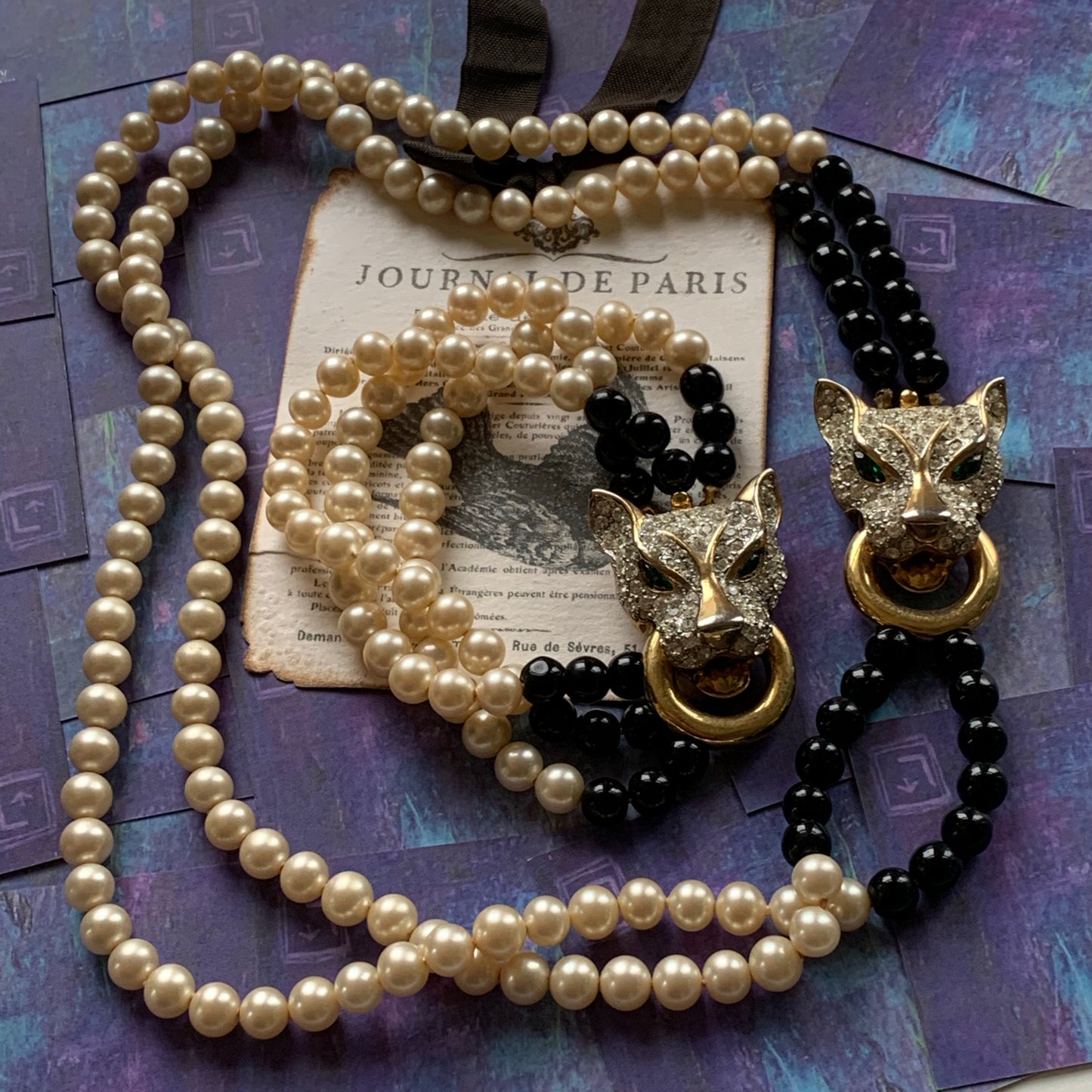 Vintage Rhinestone Panther Necklace & Bracelet Set - Lady Slippers