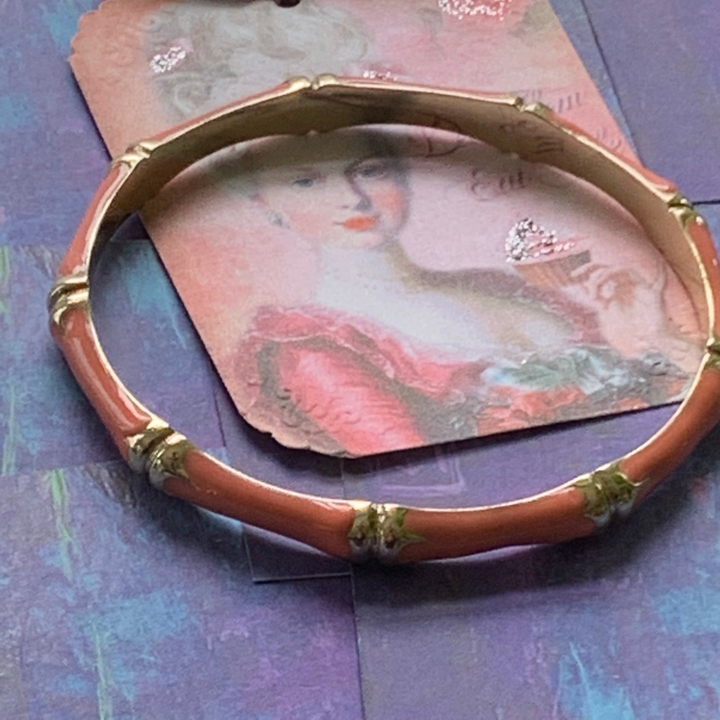 Vintage Soft Peach Enamel Bangle Bracelet - Lady Slippers