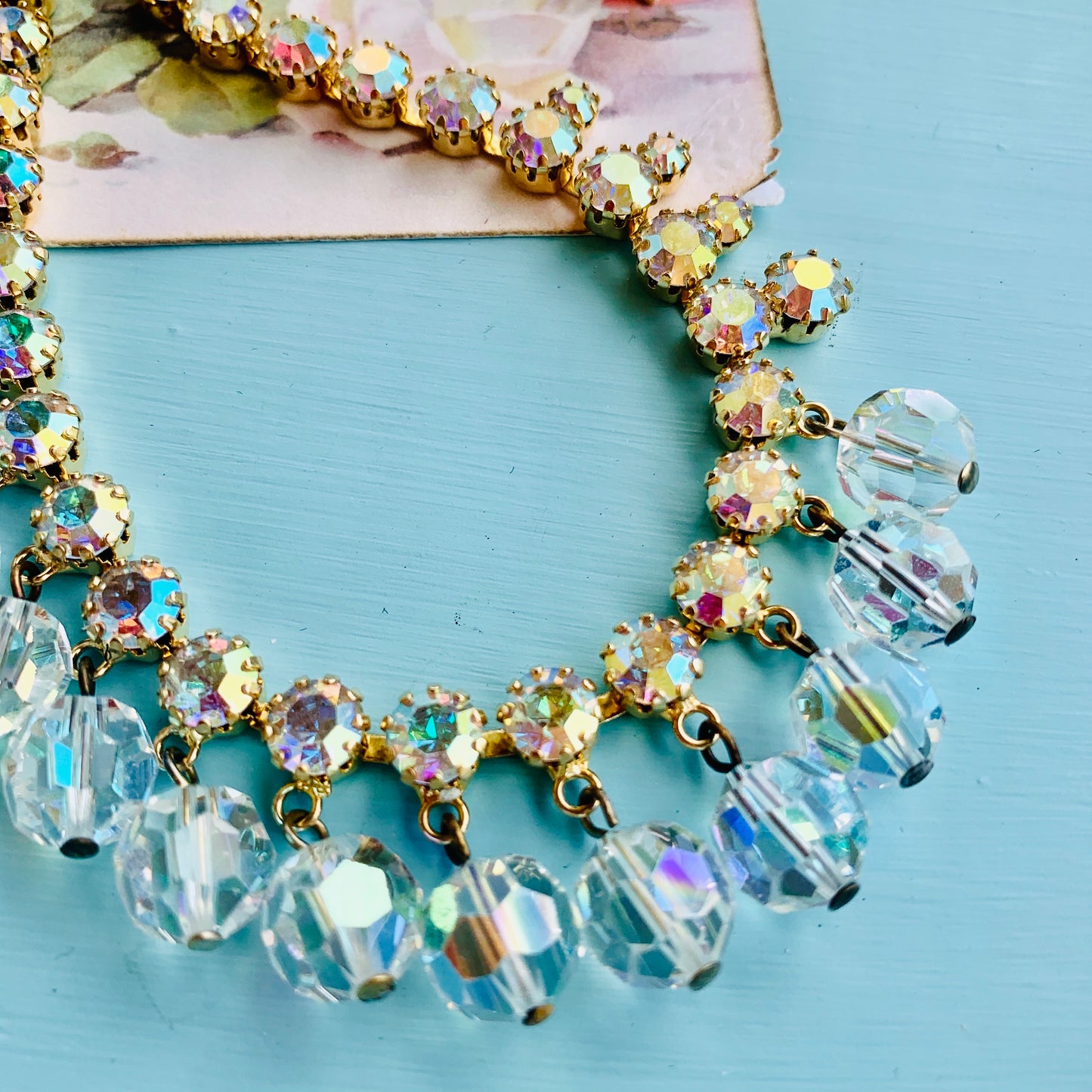 Multi-Faceted Rhinestone & Crystal Bead Necklace