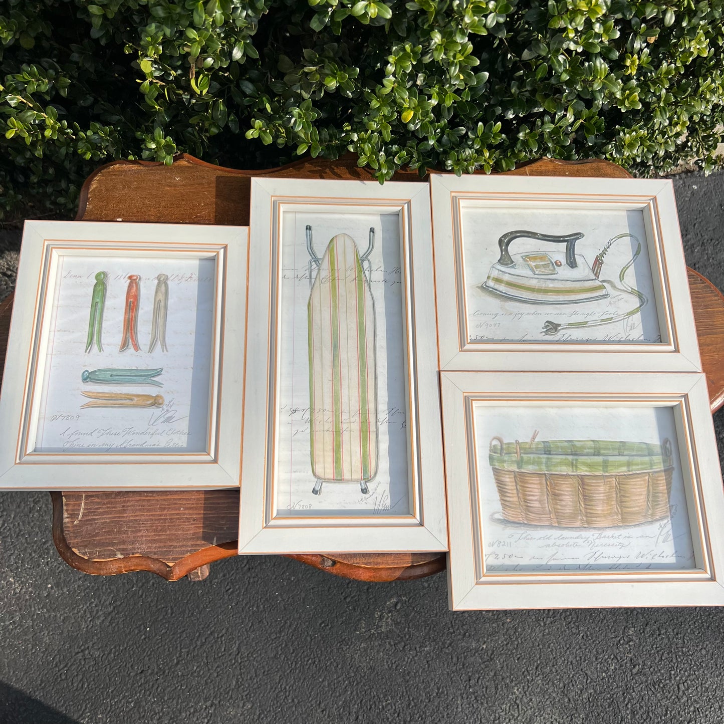 4 Piece Collection Spicher & Co Laundry Framed Watercolor Prints under Glass