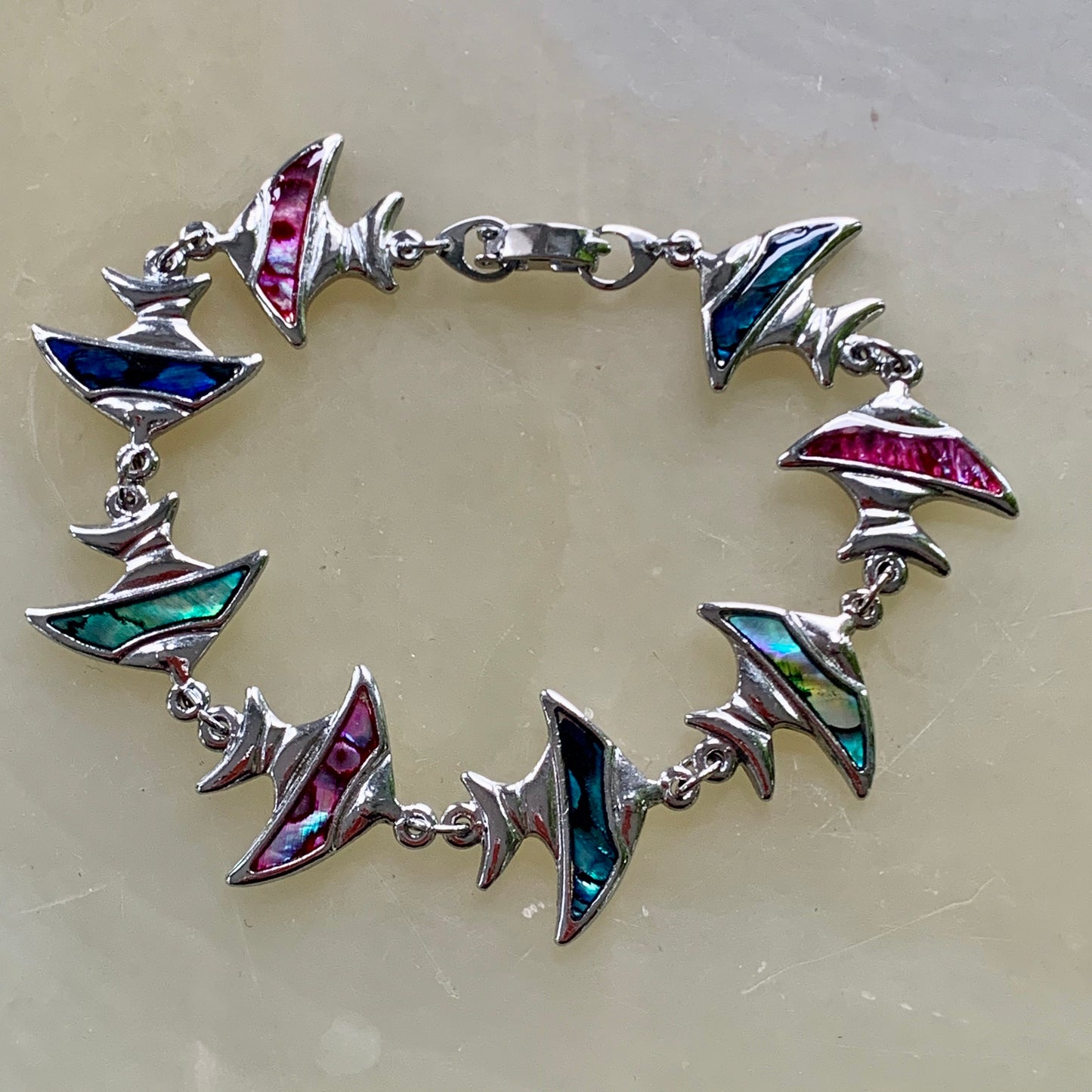 Vintage Inlaid Abalone Shell Tropical Fish Bracelet - Lady Slippers
