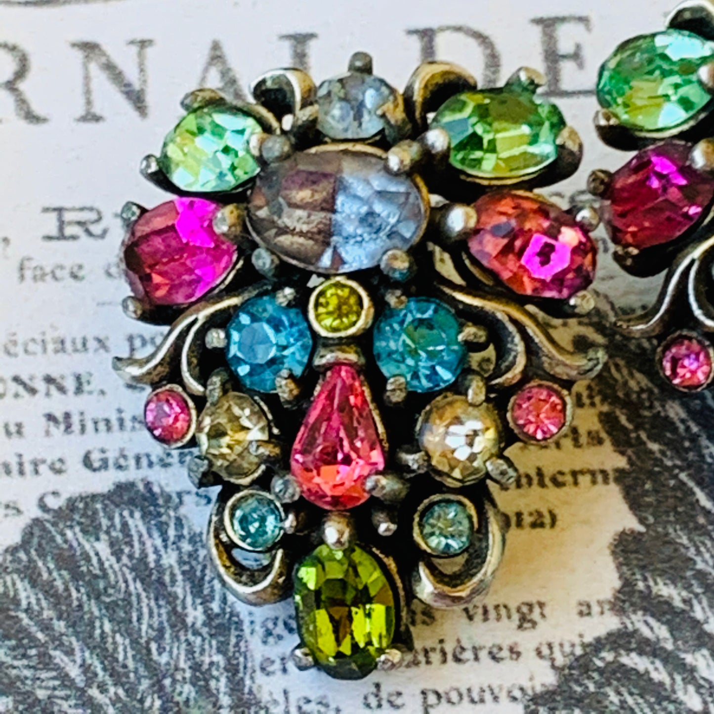 Hollycraft 1950 Pastel Rhinestone Earrings