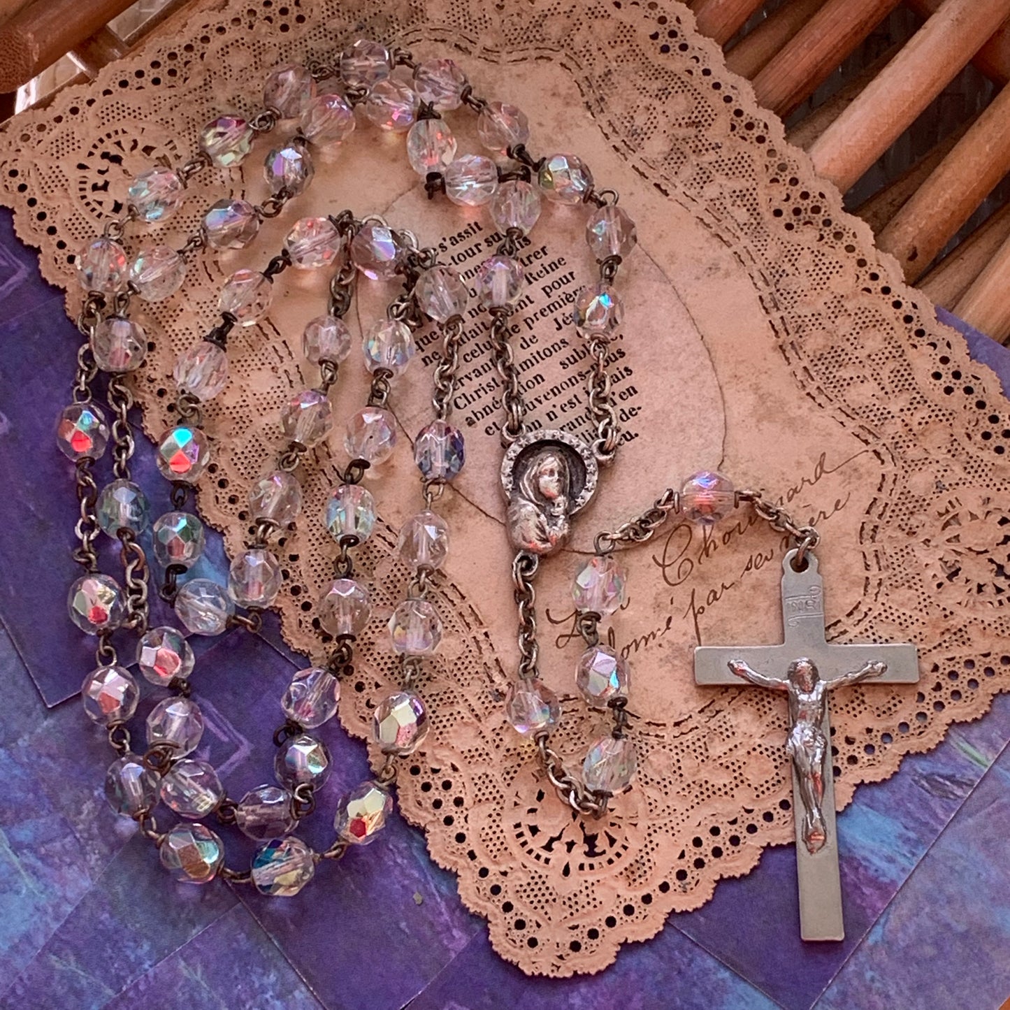 Vintage Italian Multi Faceted Glass Bead Rosary - Lady Slippers