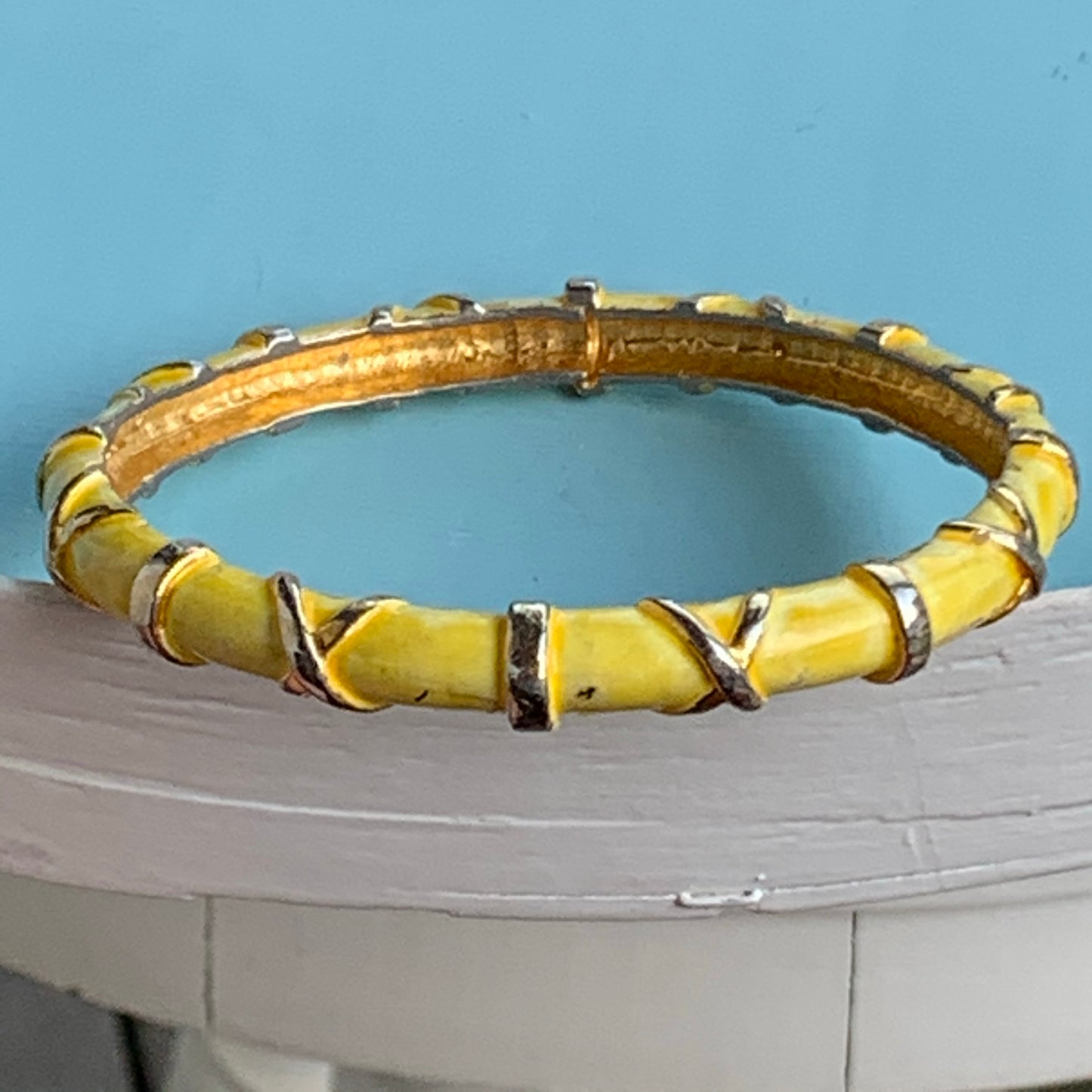 Vintage Zantall Yellow Enamel Bangle Bracelet
