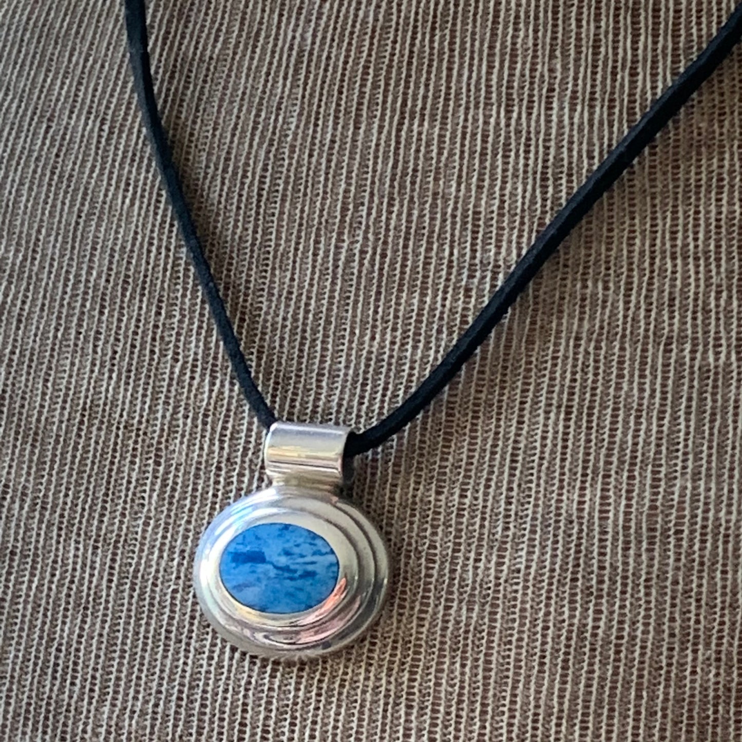 Vintage Mexican Sterling Silver Blue Quartz Pendant Necklace