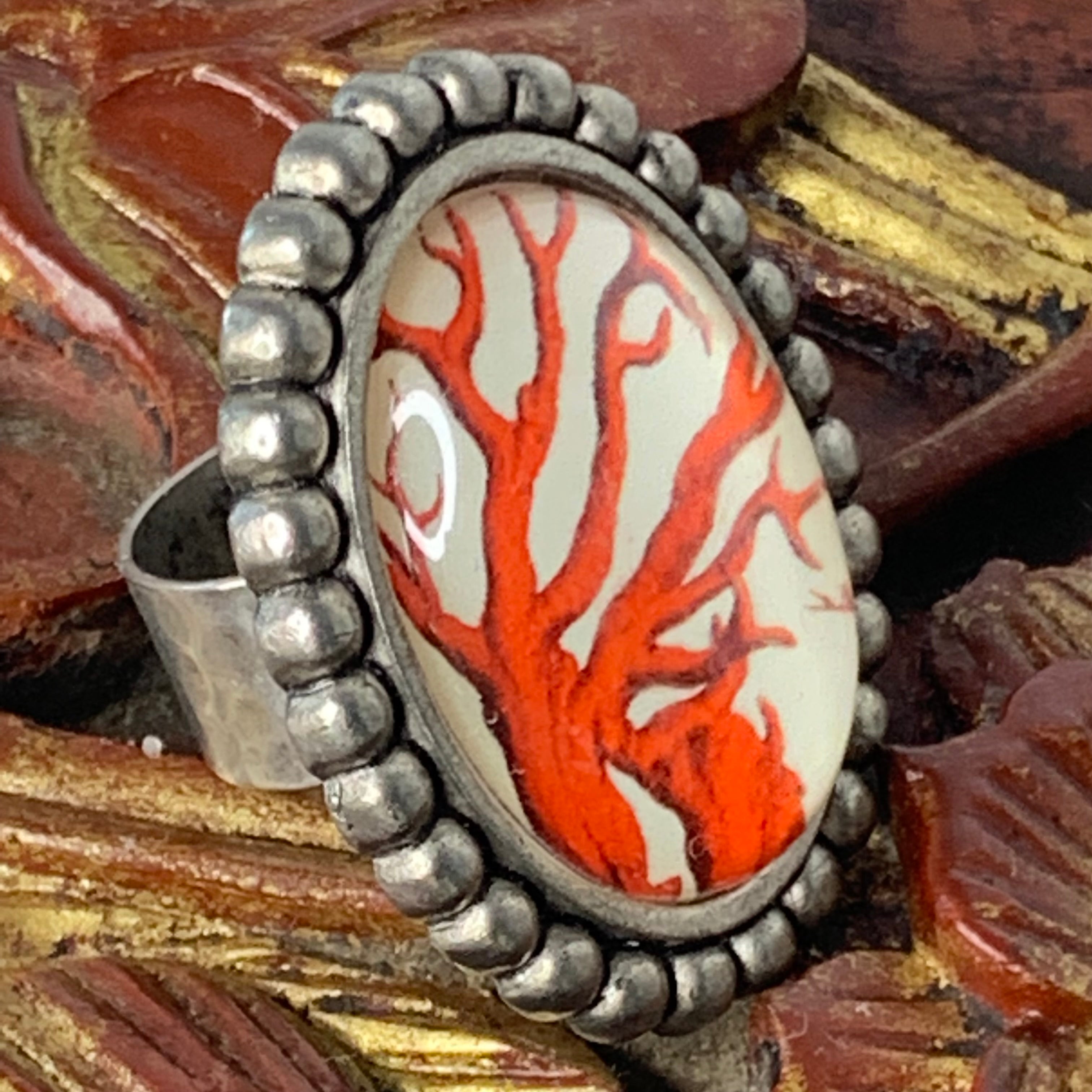 joolz hayworth Joolz Hayworth Ancient Red Tree Ring – Adjustable Size 8 Statement Ring
