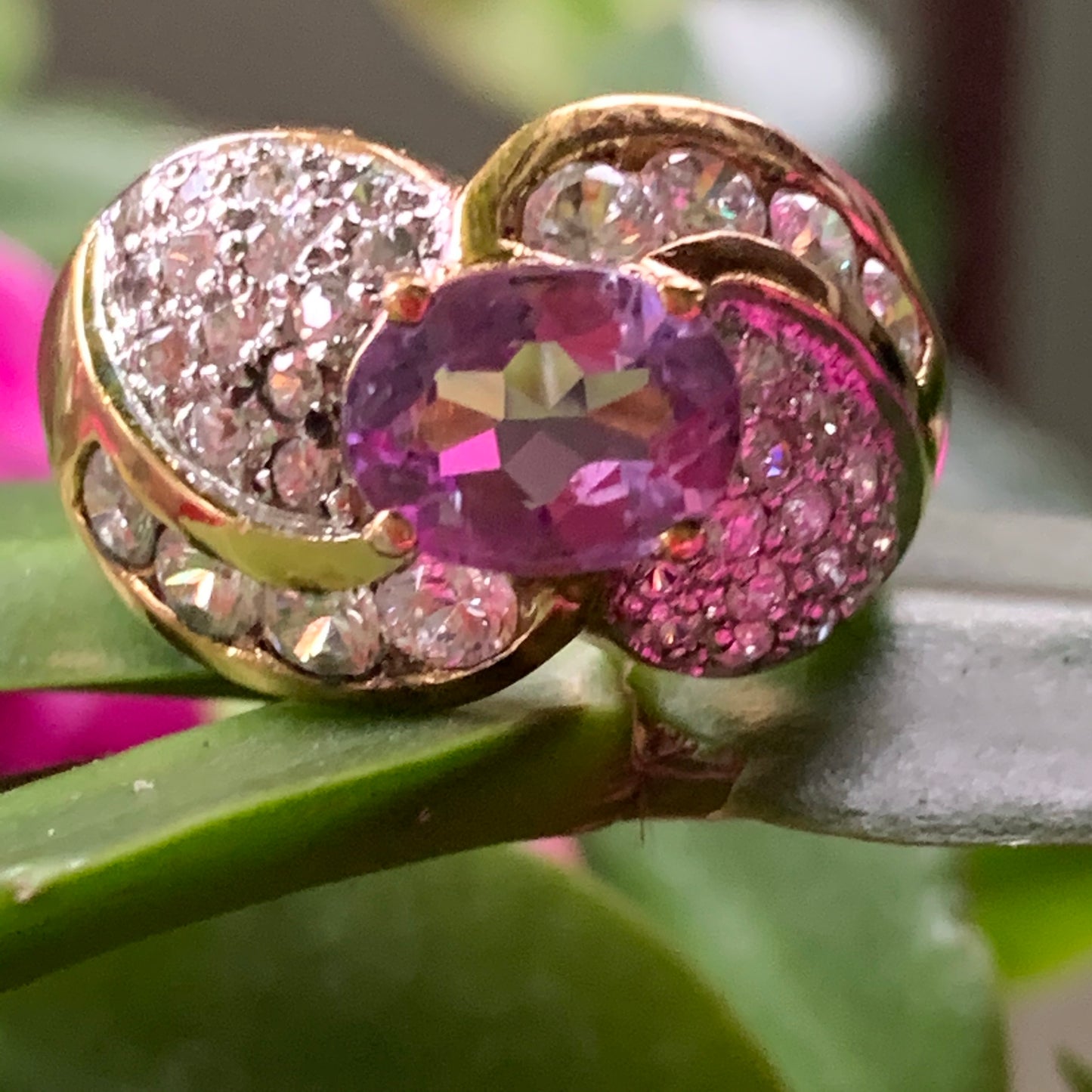 Vintage Gilt Sterling Silver Amethyst & CZ Ring - Lady Slippers