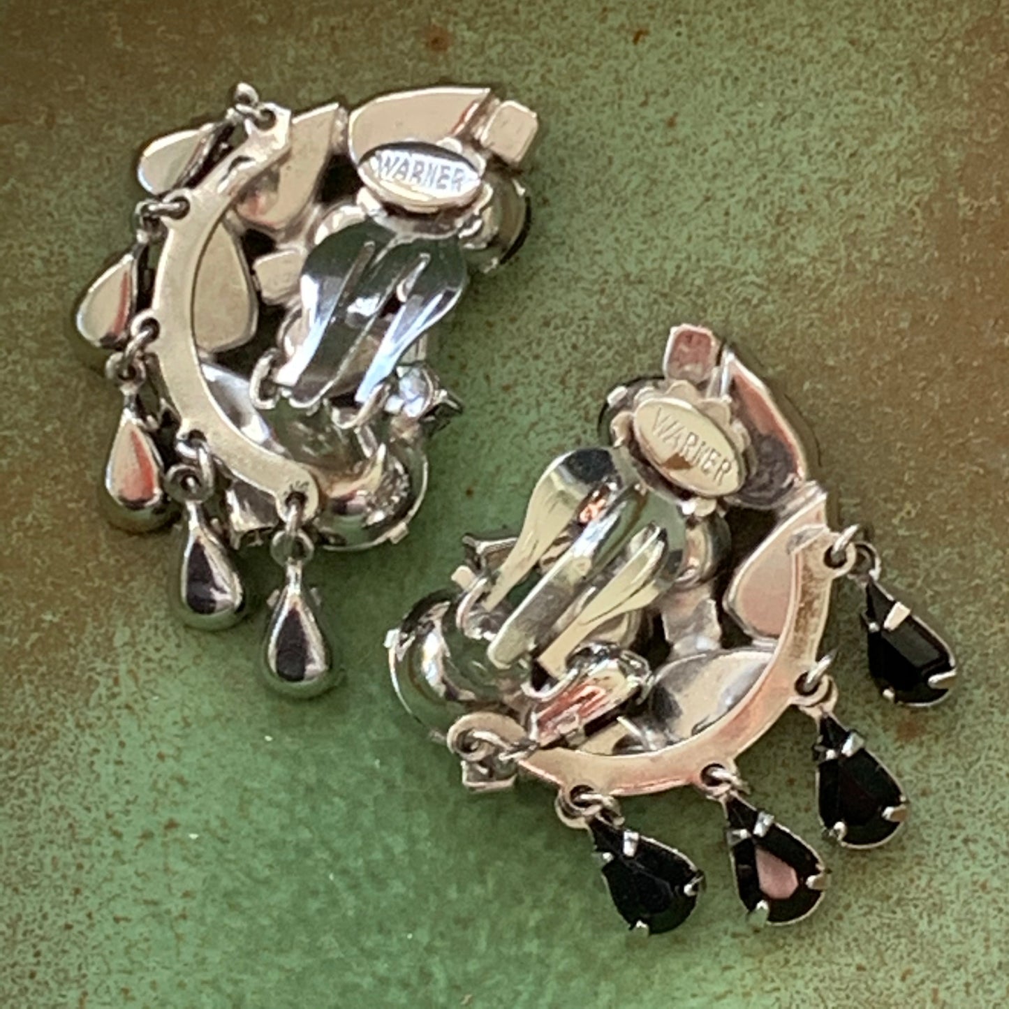 Vintage Warner Rhinestone Dangling Earrings - Lady Slippers