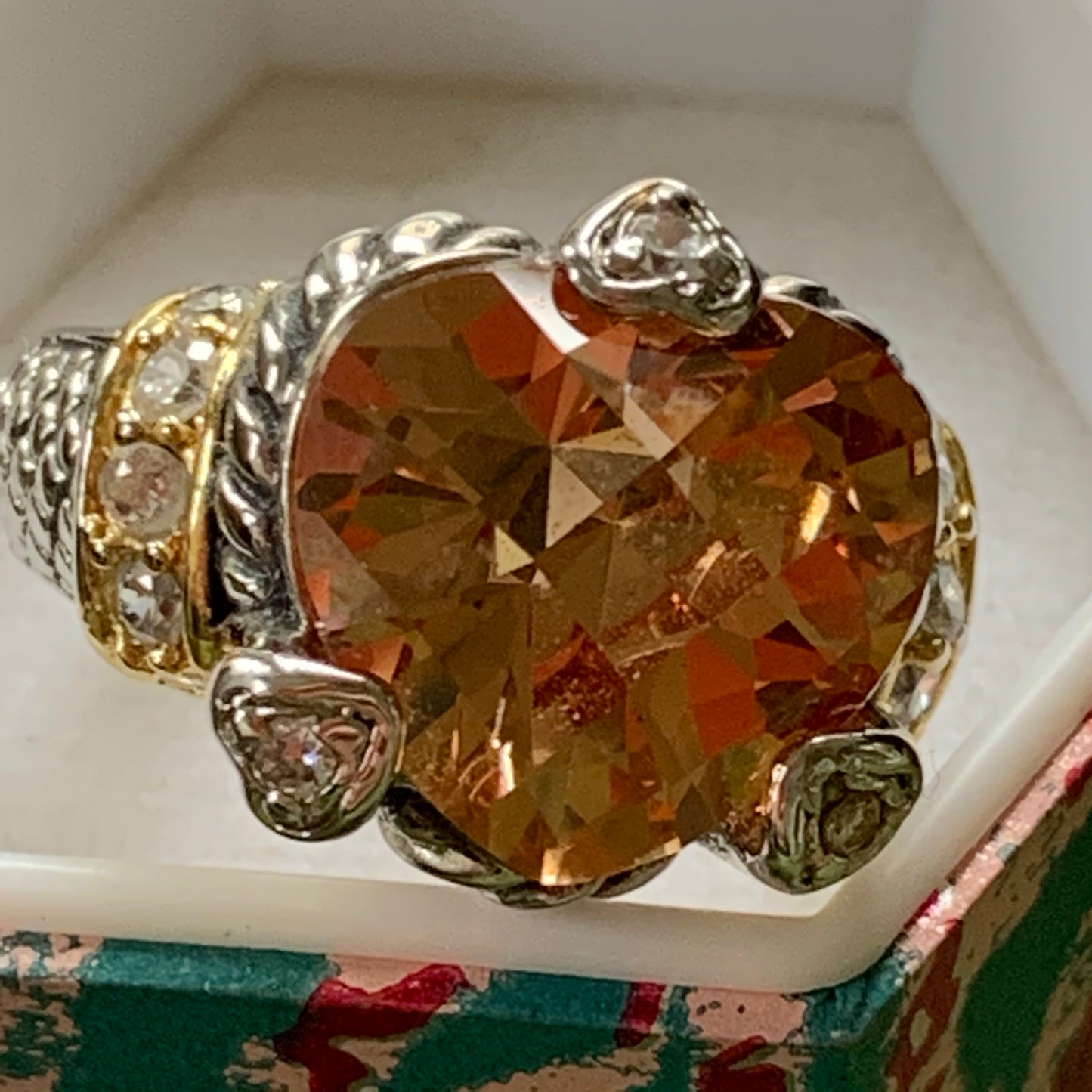 Sterling Silver Checkered Rhinestone Heart Ring - Lady Slippers