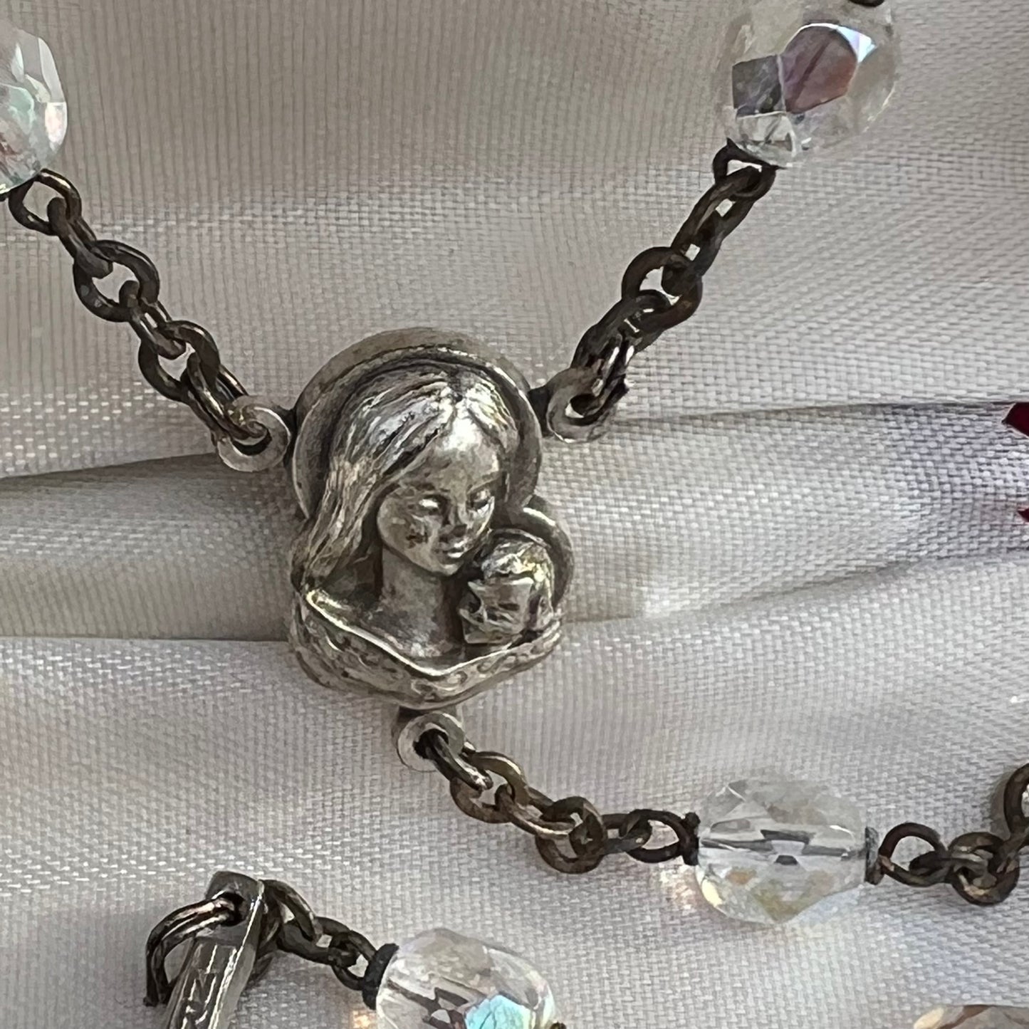 Vintage Multi Faceted Round Glass Bead Rosary