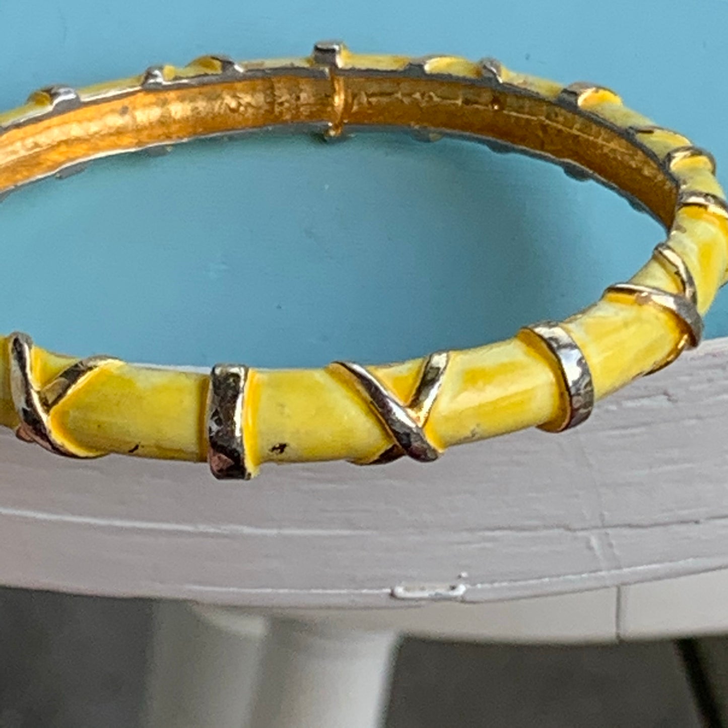 Vintage Zantall Yellow Enamel Bangle Bracelet
