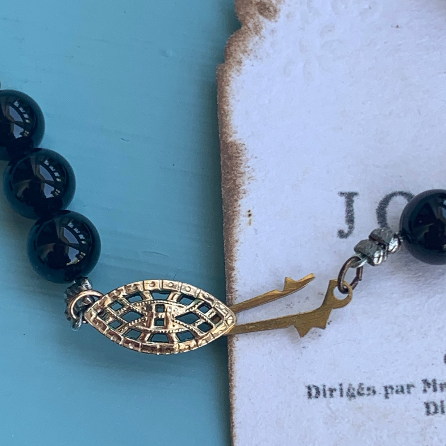 Vintage 14K Gold Filled Carved Onyx & Freshwater Pearl Necklace & Earring Set