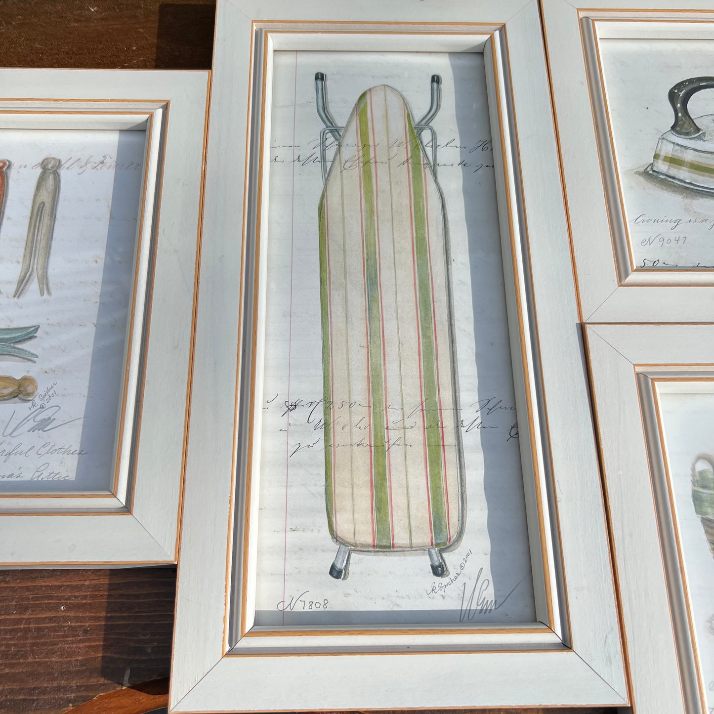 4 Piece Collection Spicher & Co Laundry Framed Watercolor Prints under Glass