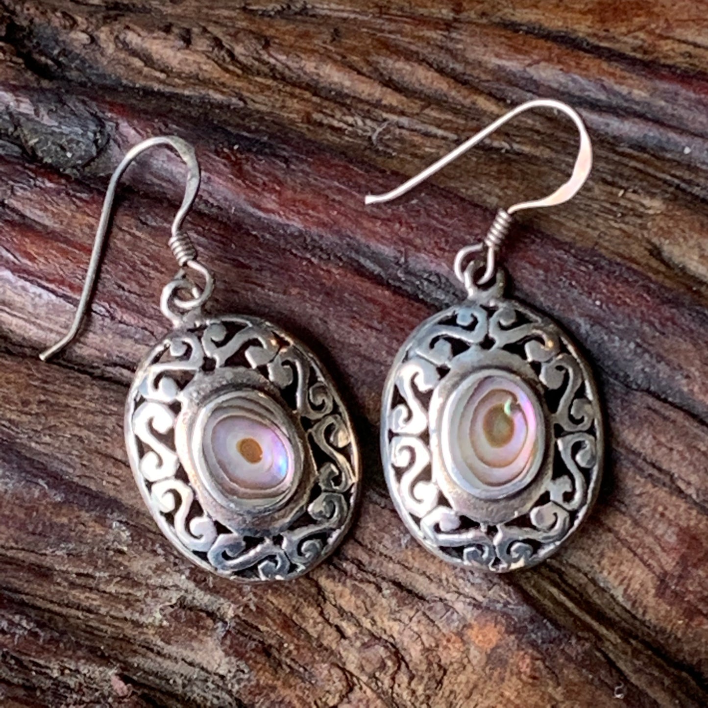 Vintage Sterling Silver & Abalone Earrings