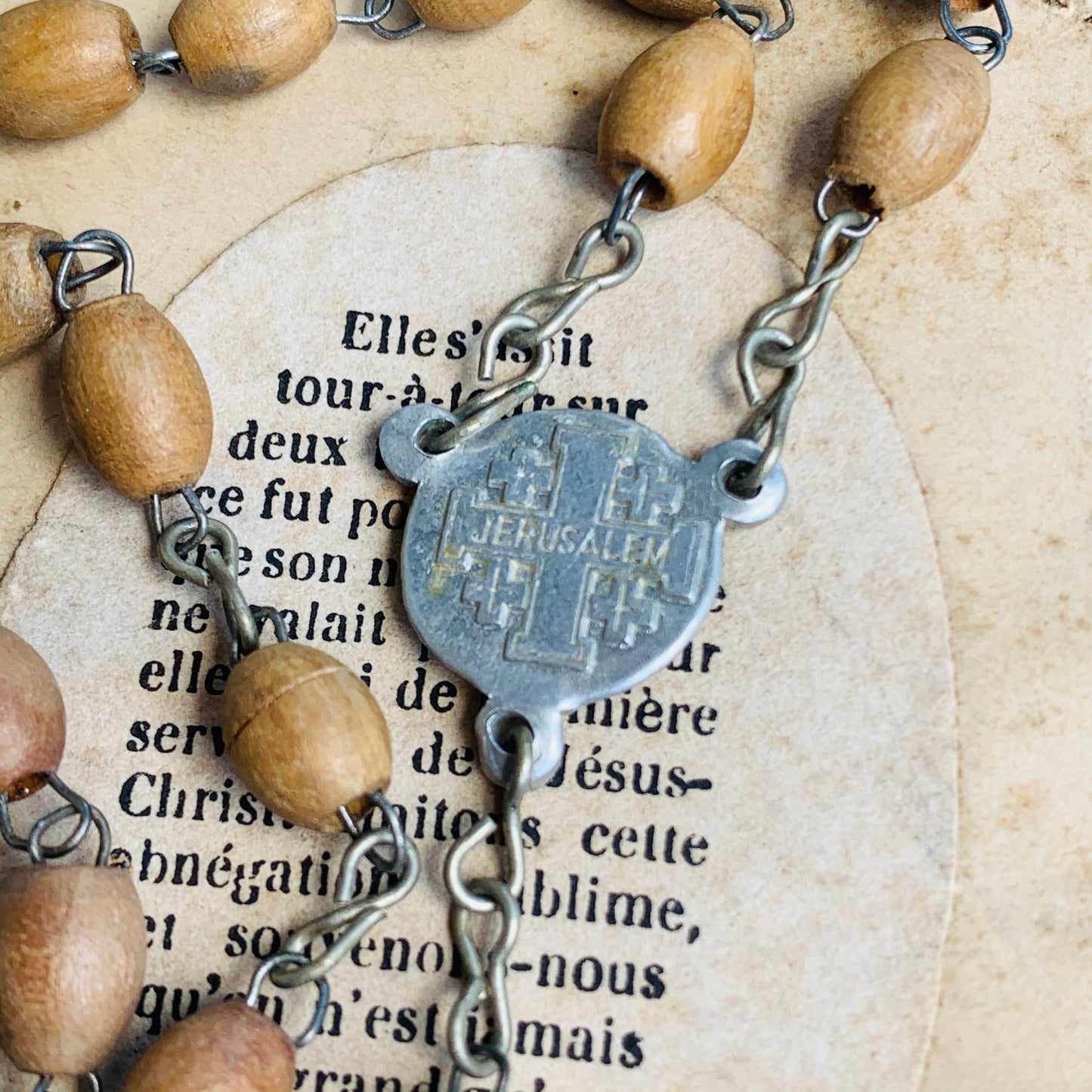 Vintage Olive Wood Jerusalem Cross Rosary