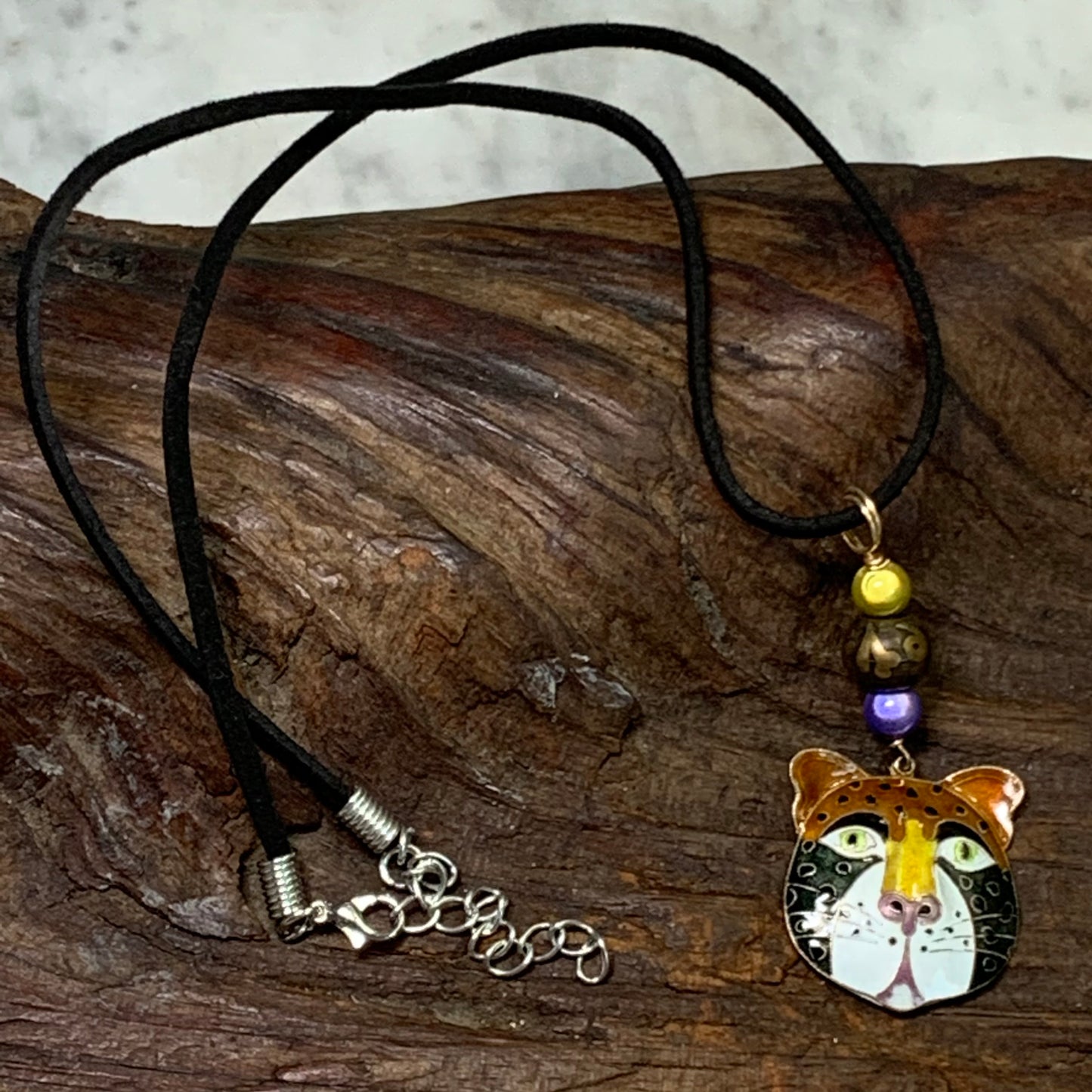 Laurel Birch Sterling Silver Enamel Tiger Pendant Necklace