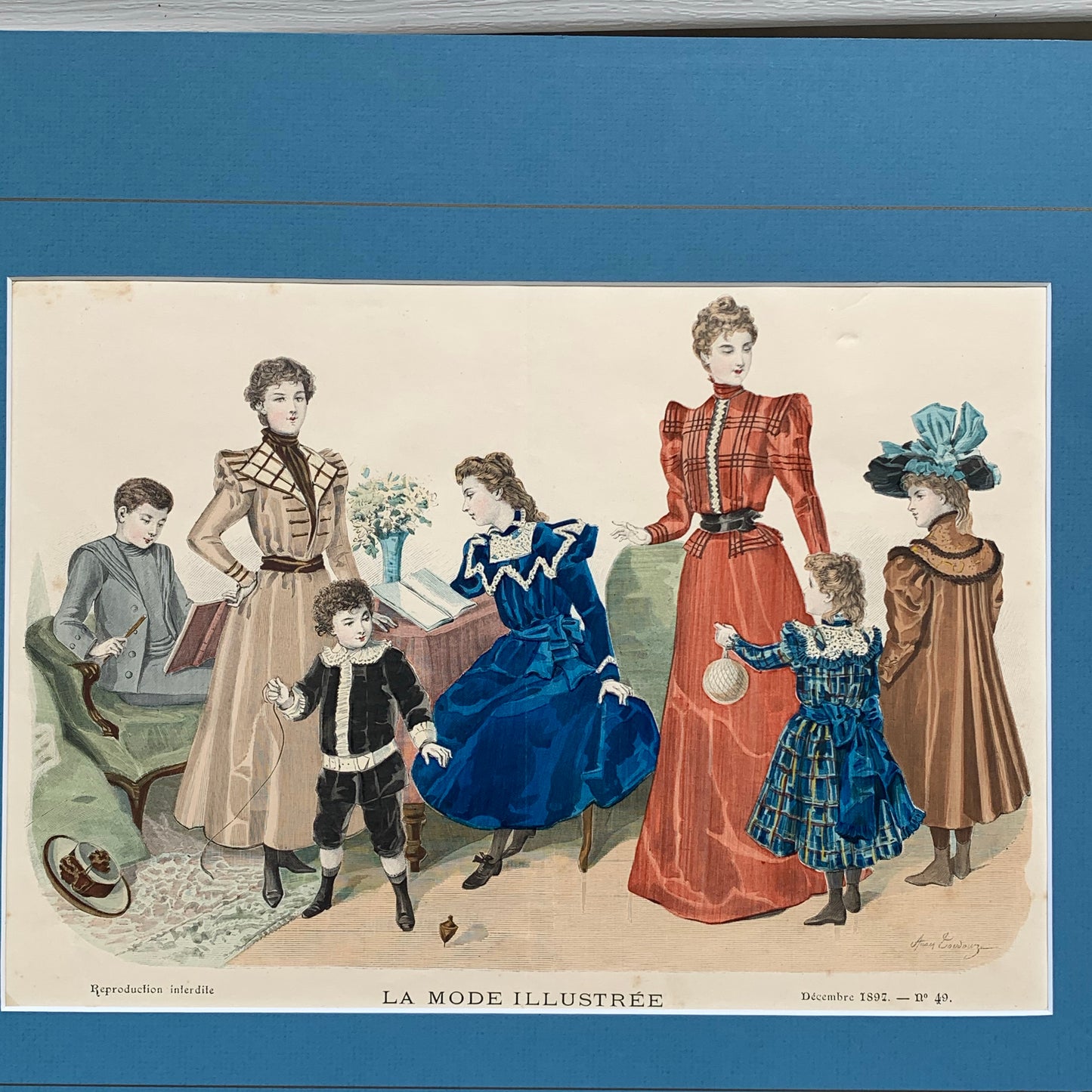 Antique 1897 La Mode Illustree French Fashion Plate Family