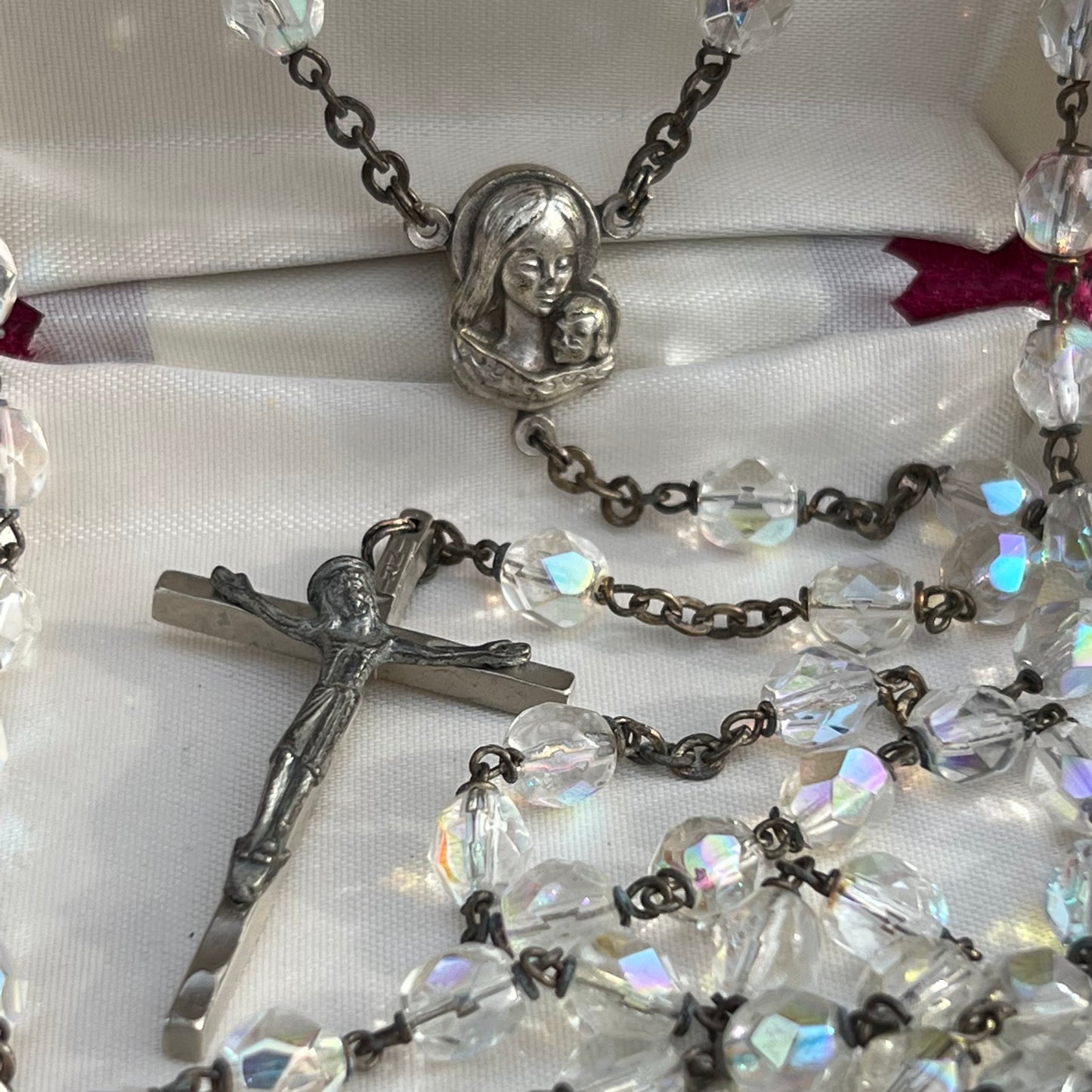Vintage Multi Faceted Round Glass Bead Rosary