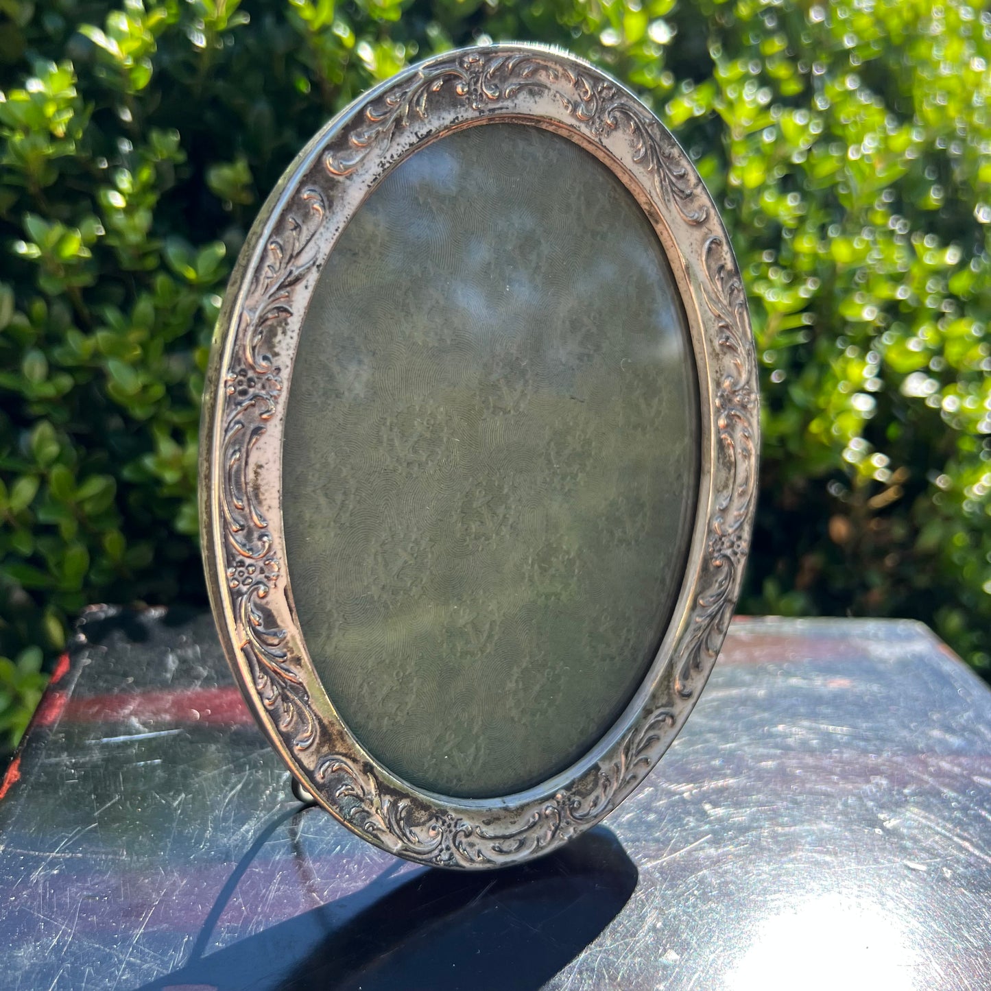 Antique Victorian Scrollwork Silver Metal Photograph Frame Easel Back