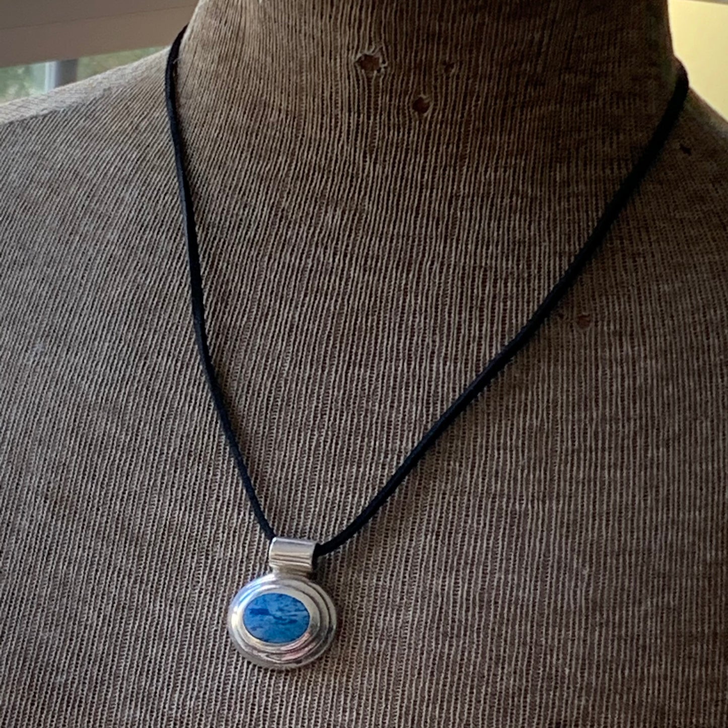 Vintage Mexican Sterling Silver Blue Quartz Pendant Necklace