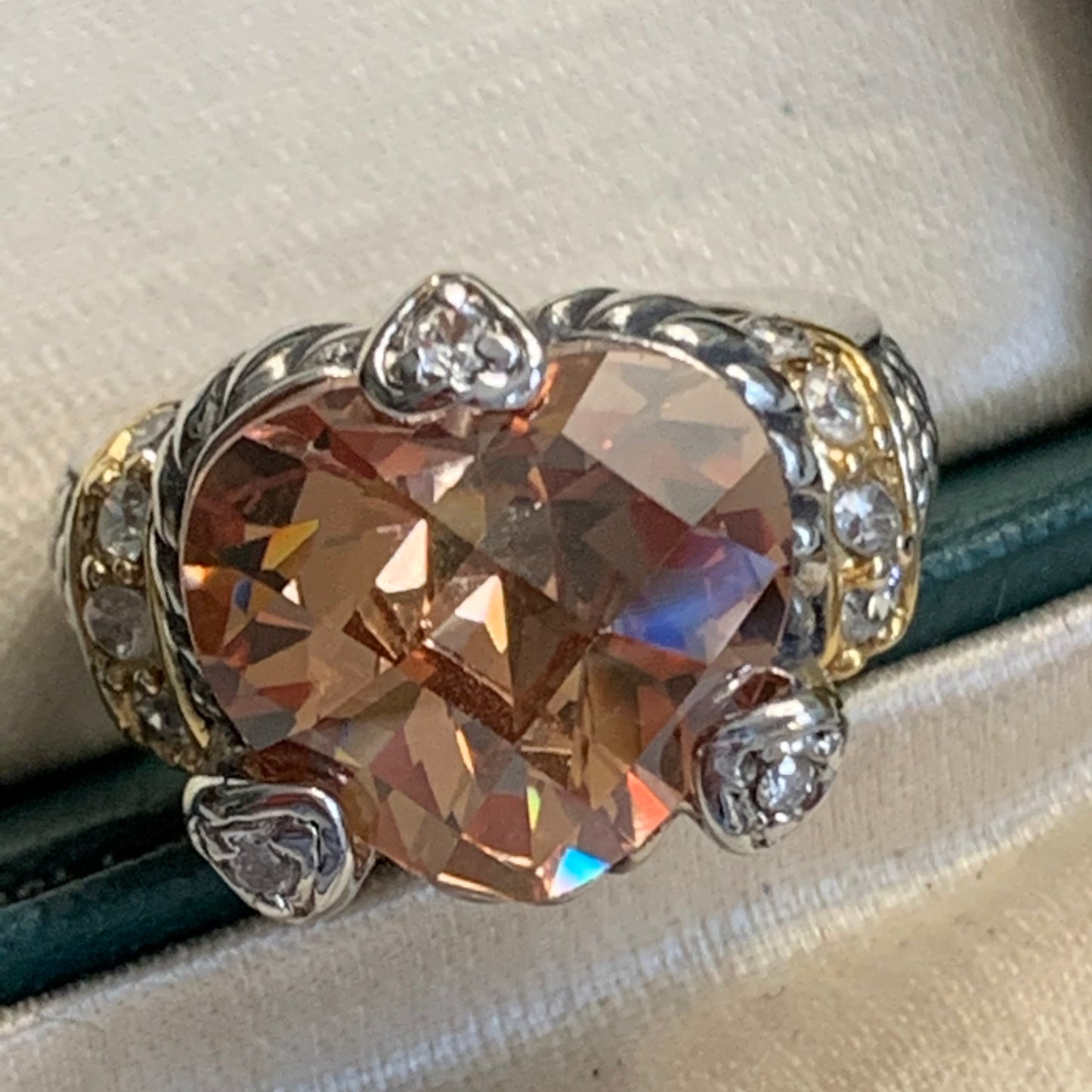 Sterling Silver Checkered Rhinestone Heart Ring