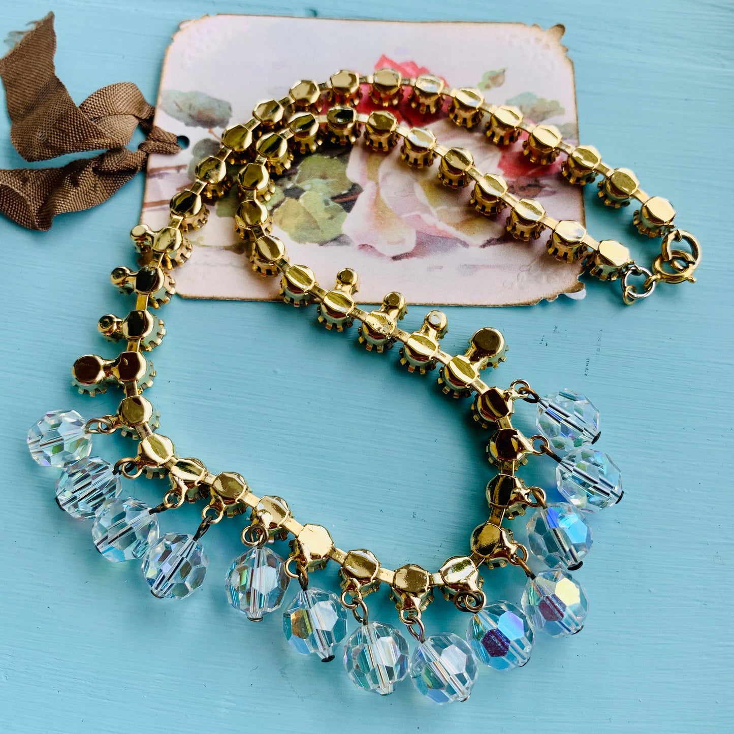 Multi-Faceted Rhinestone & Crystal Bead Necklace
