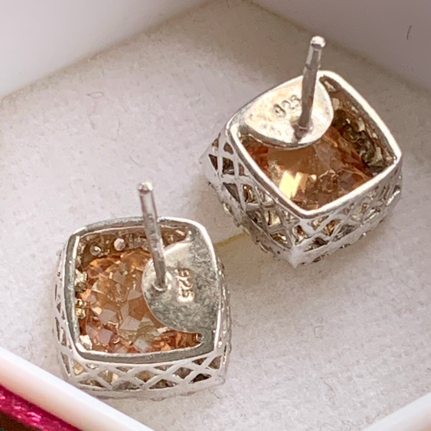 Sterling Silver Soft Brown Semi Precious Gemstone and CZ Earrings - Lady Slippers