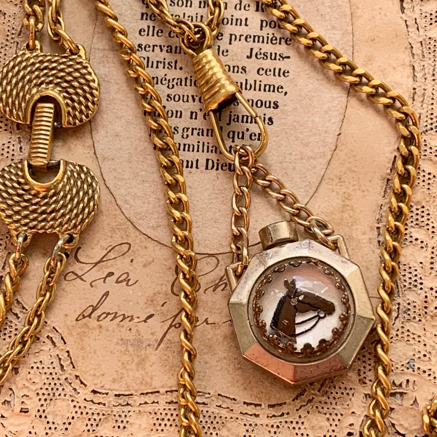 Vintage Reverse Painted Mini Perfume Necklace - Lady Slippers