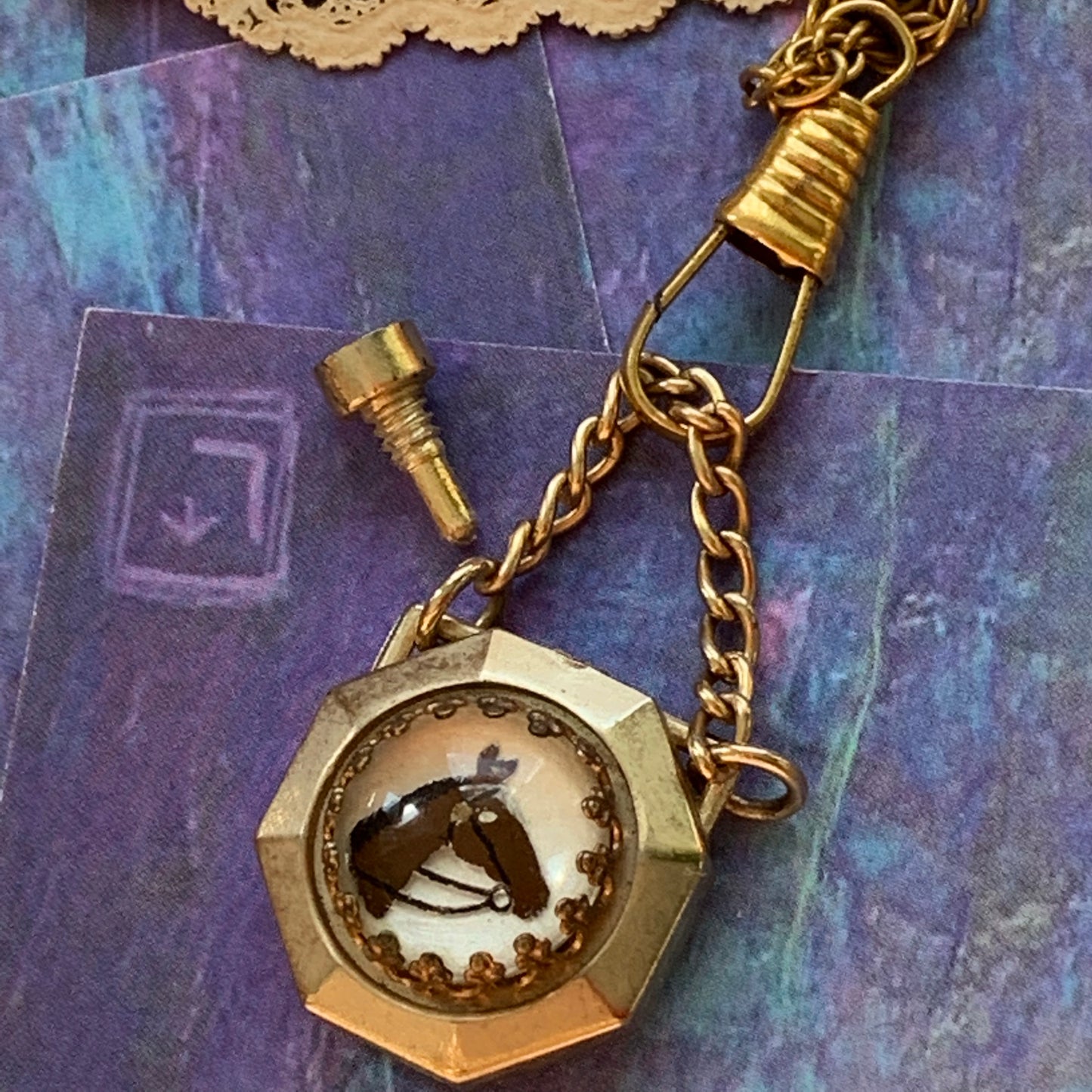 Vintage Reverse Painted Mini Perfume Necklace - Lady Slippers