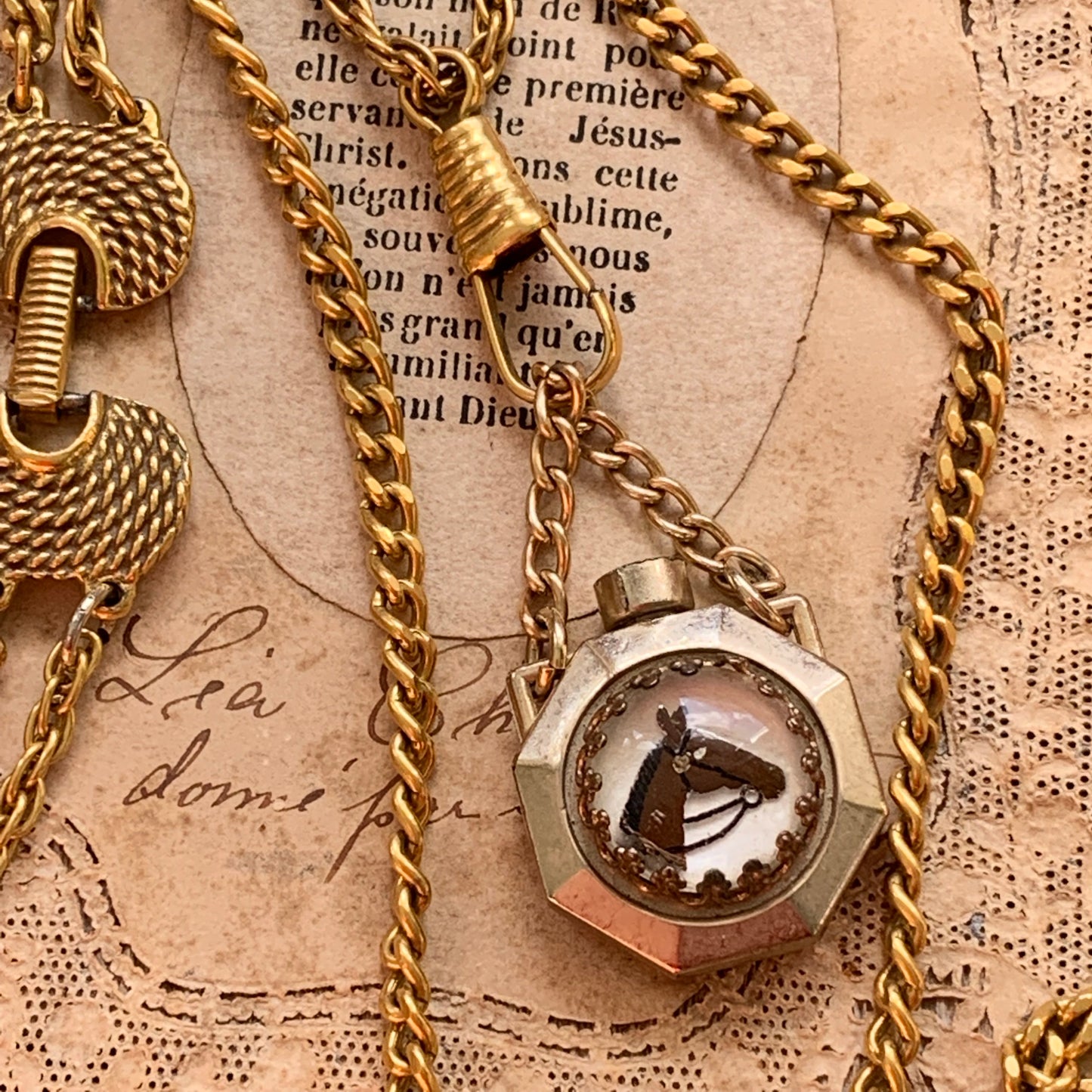 Vintage Reverse Painted Mini Perfume Necklace - Lady Slippers