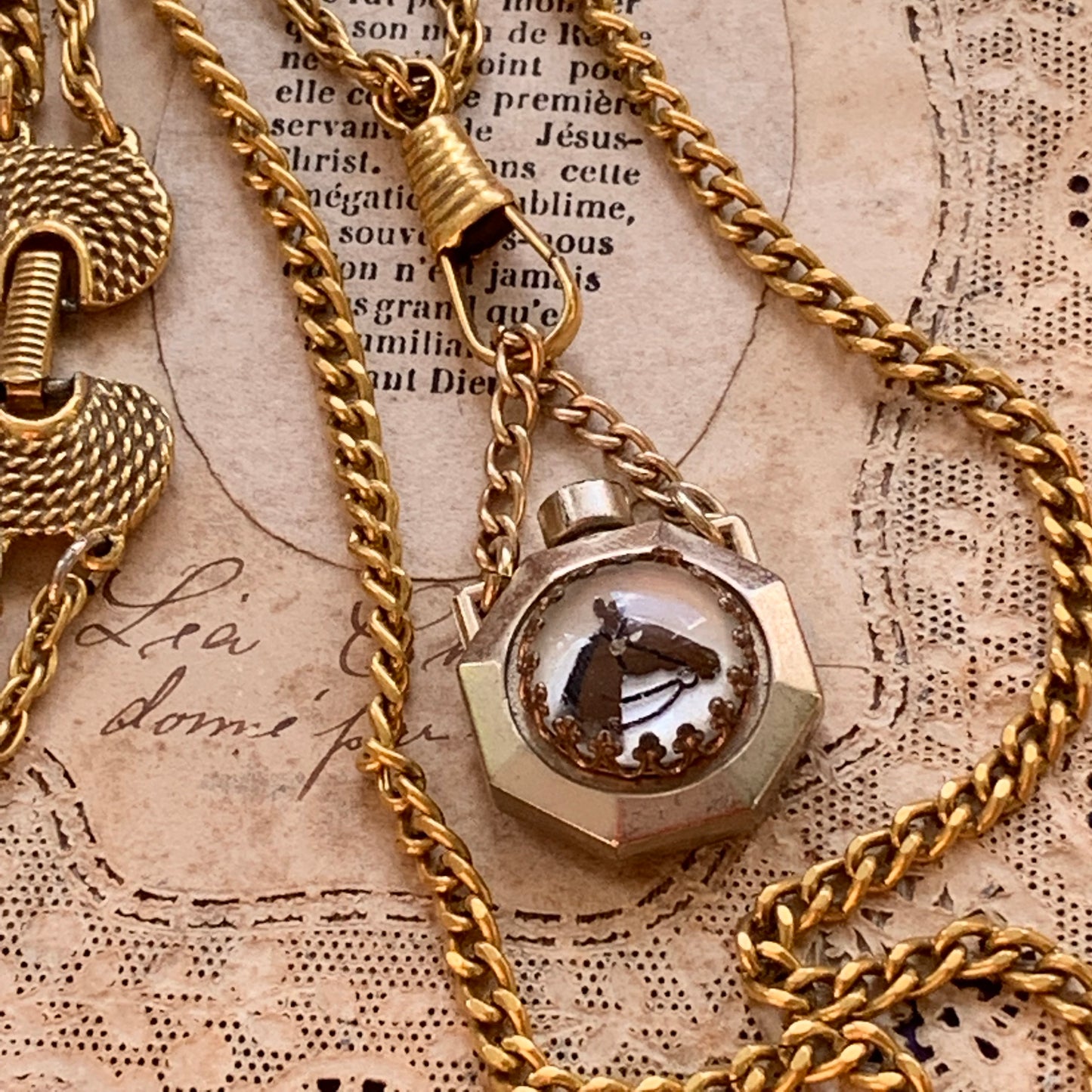 Vintage Reverse Painted Mini Perfume Necklace - Lady Slippers