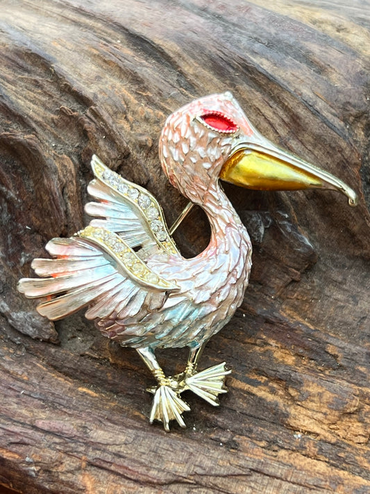 Coro Pastel Enamel & Rhinestone Pelican Pin