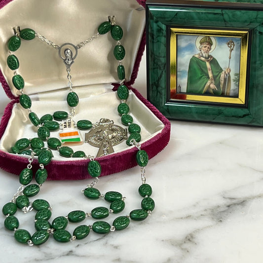 Irish Shamrock Rosary and St. Patrick Case