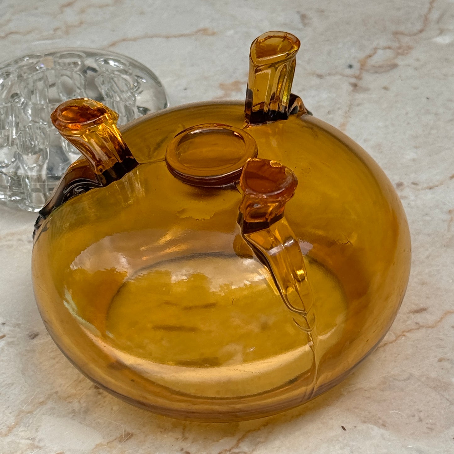 Vintage Viking Flowerlite Amber Glass Flower Frog