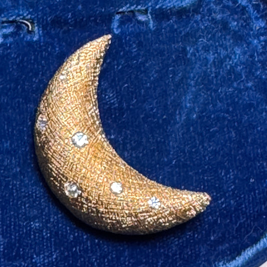 Vintage Christian Dior Crescent Moon Multi Faceted Rhinestone Pin