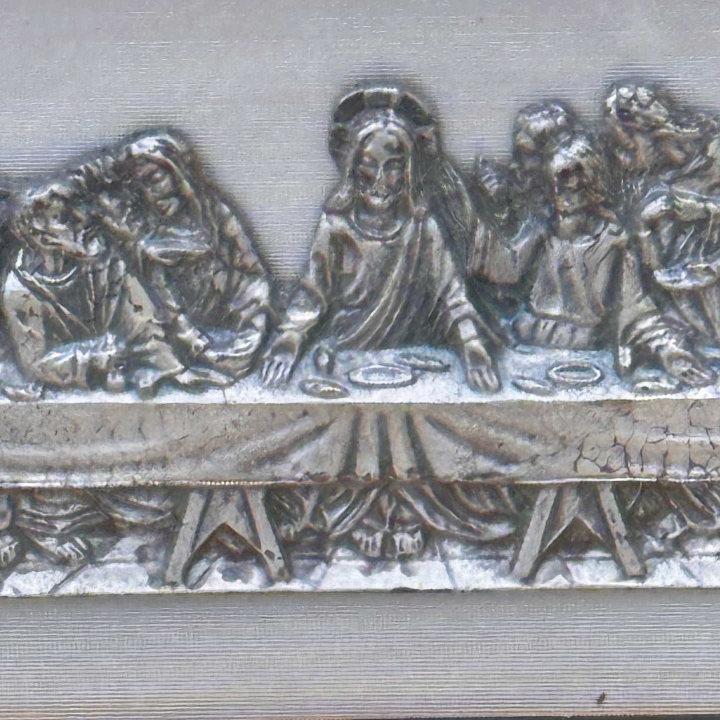 Italian "The Last Supper" Hand Engraved Pewter Framed Art Miniature