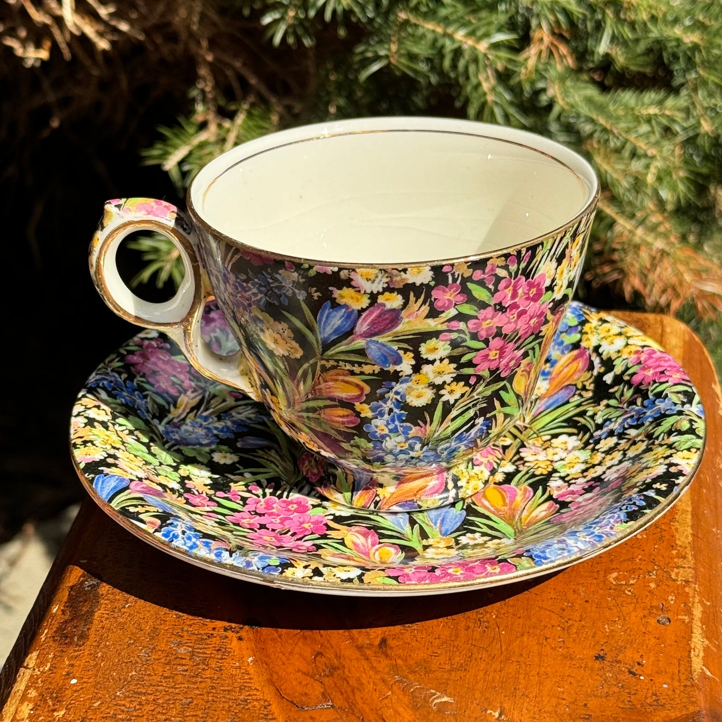 Vintage Royal Winton Black Crocus Tea Cup & Saucer