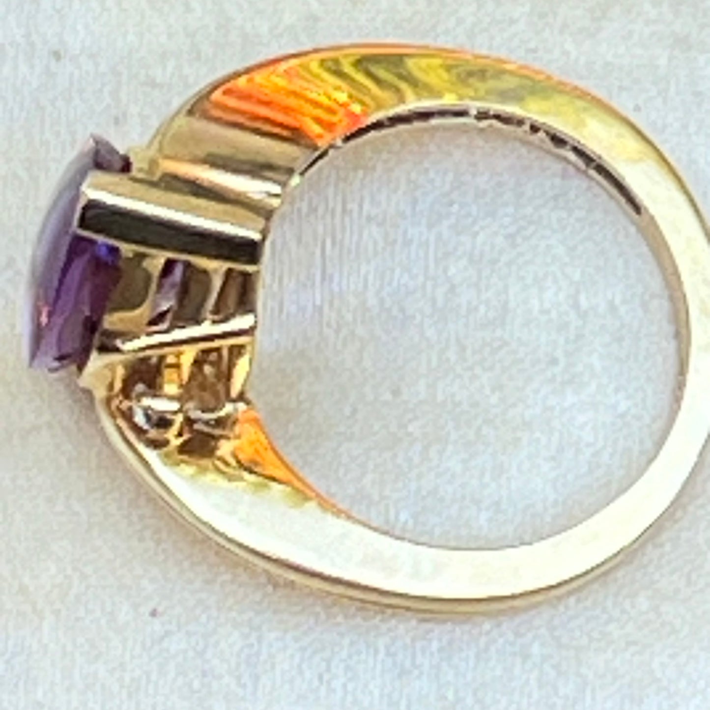 Adesso 14K Gold Amethyst Semi Precious Gemstone & Diamond Ring Size 6-1/2