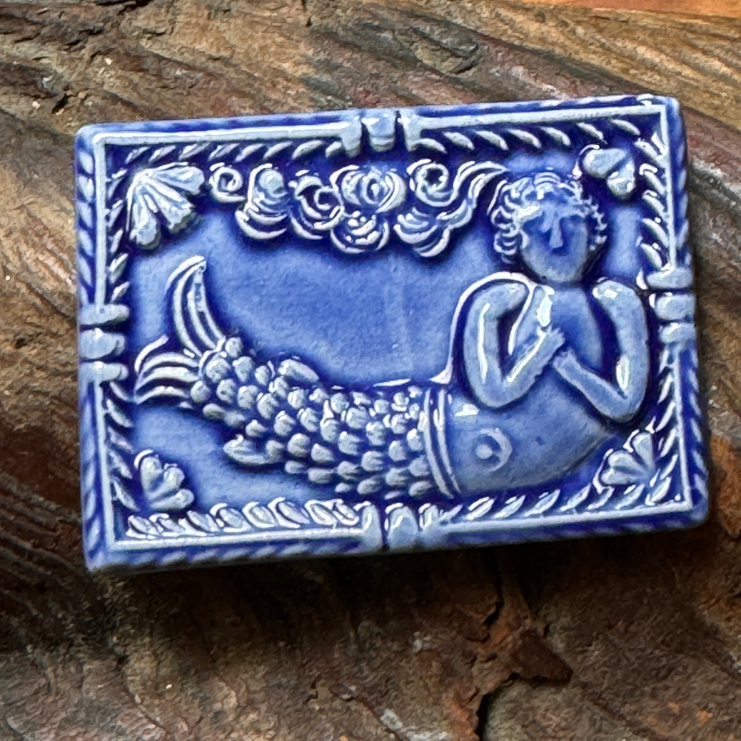 Mermaid Blue Glazed Pottery Pin