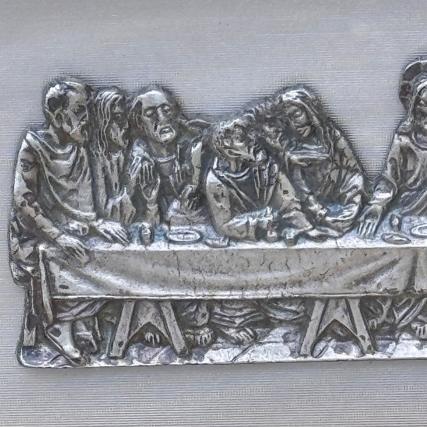 Italian "The Last Supper" Hand Engraved Pewter Framed Art Miniature