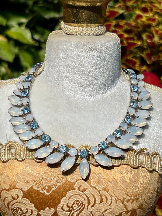 Vintage Soft Blue and Pearlized Rhinestone Necklace