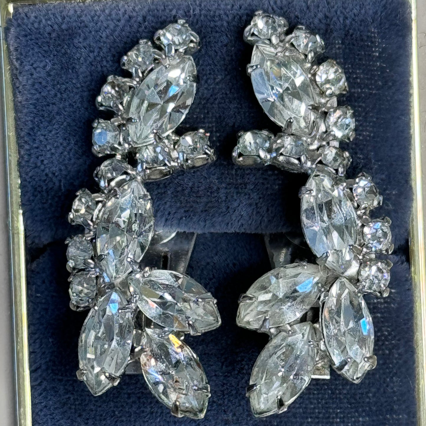 Vintage Multi Faceted Clear Rhinestone Earrings