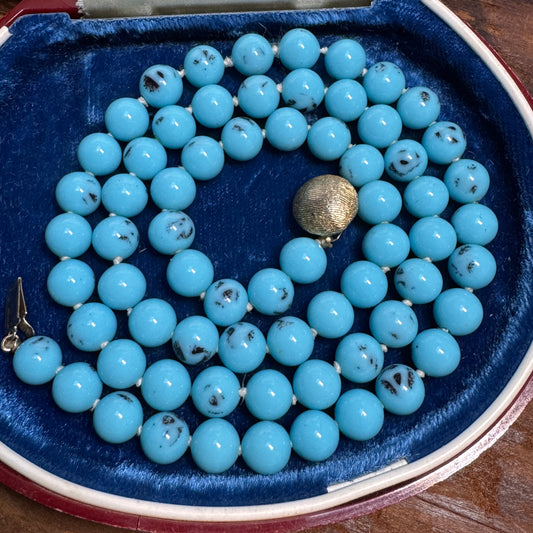 Vintage Turquoise Glass Bead  Necklace