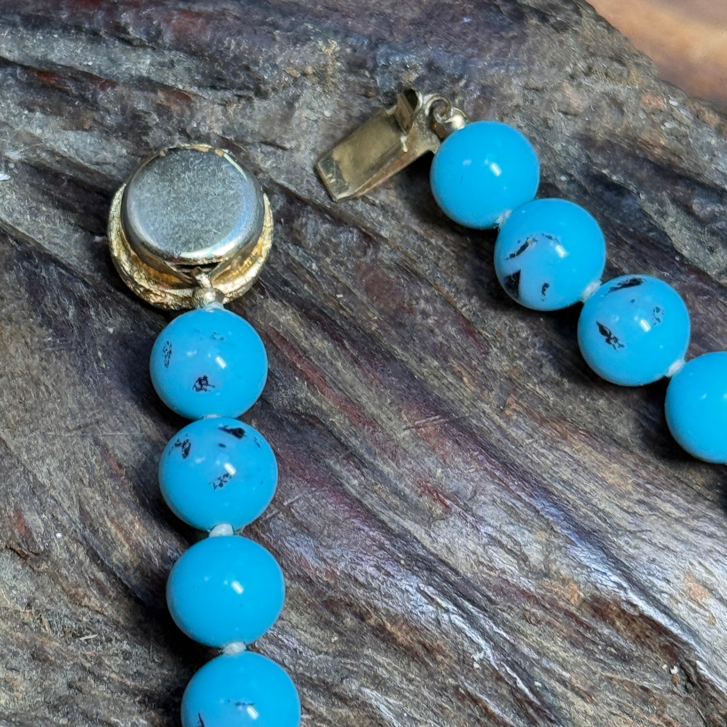 Vintage Turquoise Glass Bead  Necklace