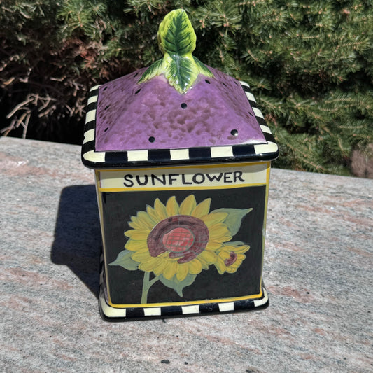 Vintage Certified International Susan Wingart Sunflower Seed Packet Canister