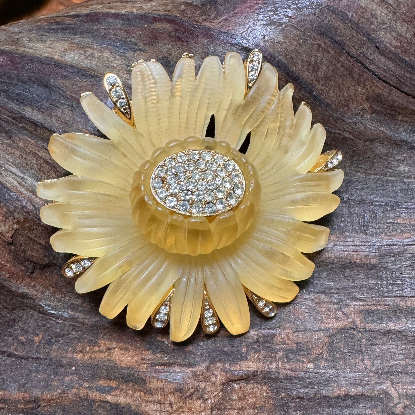 Vintage Unsigned Hattie Carnegie Soft Yellow Lucite Rhinestone Pin