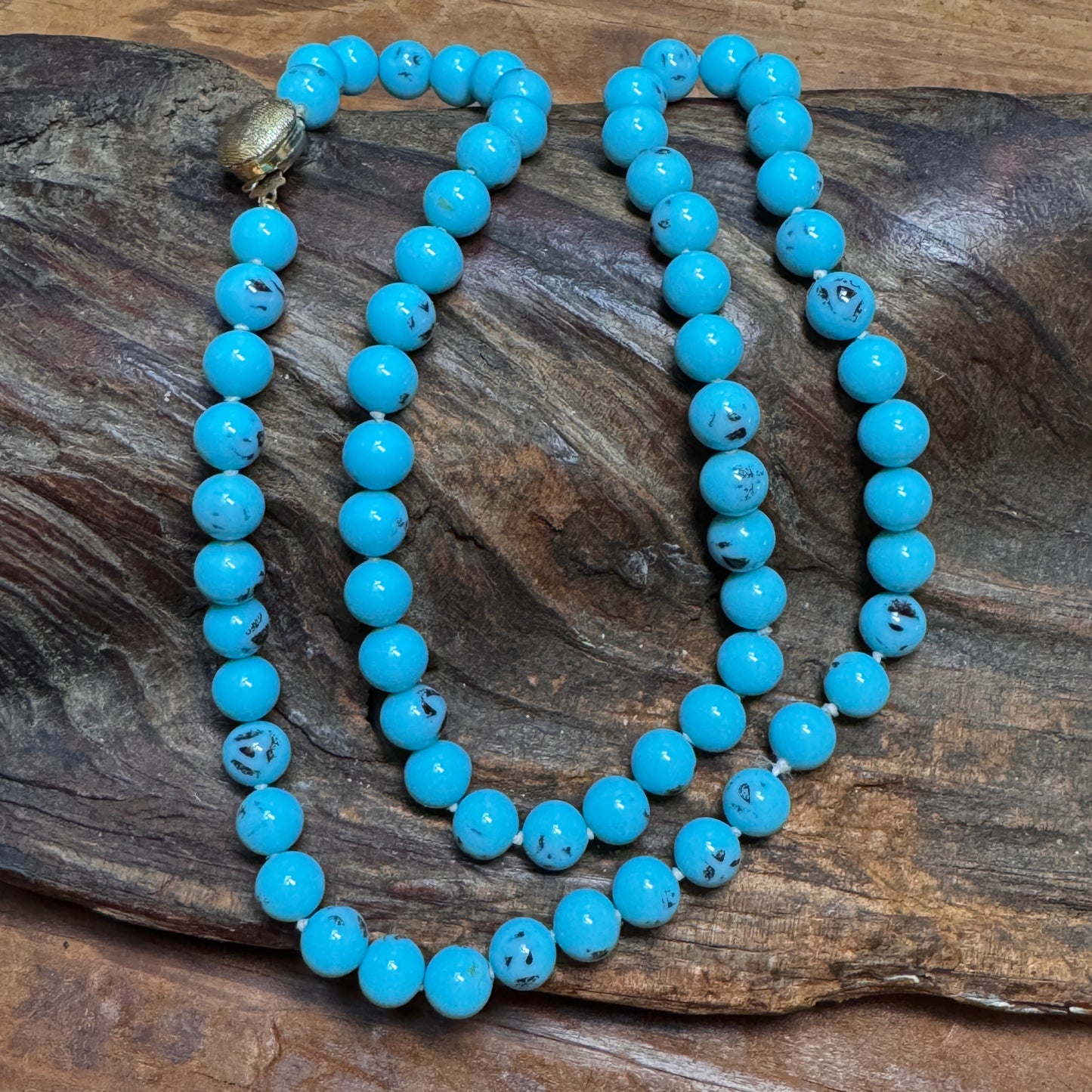 Vintage Turquoise Glass Bead  Necklace