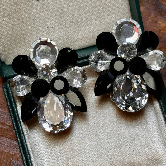 Vintage Eva K. Designs Black & White Rhinestone Earrings