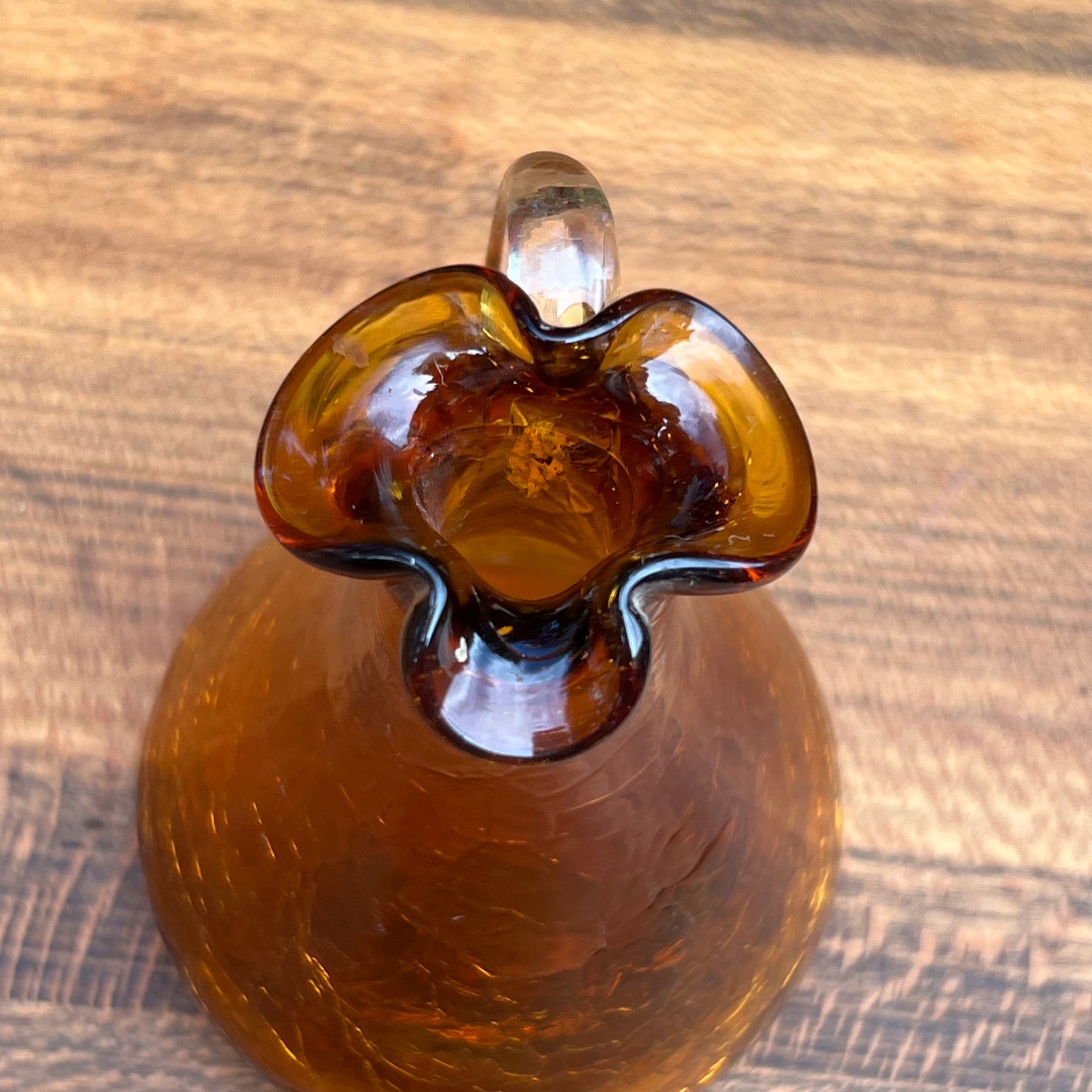 Vintage Pilgrim Amber Crackle Glass Pitcher Vase